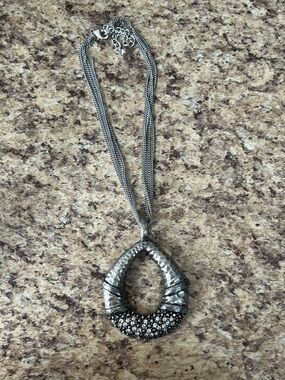 Premier Designs Silver Hammered Teardrop Necklace with Pave Accent